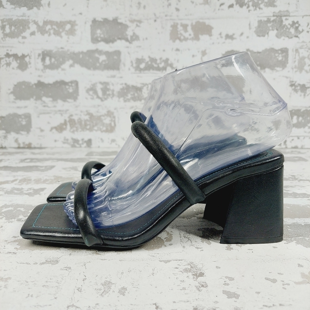 New Free People Parker Black Leather Double Strap Block Heels X274